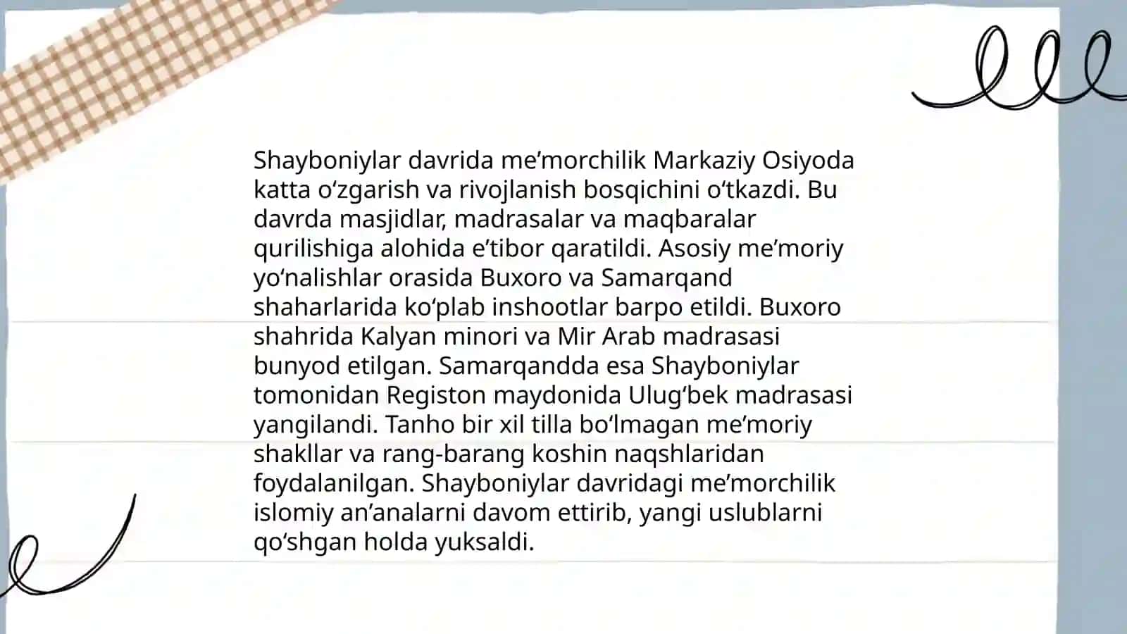 Shayboniylari va ashtarxoniylar davrida memorchilik va shaharsozlik 3