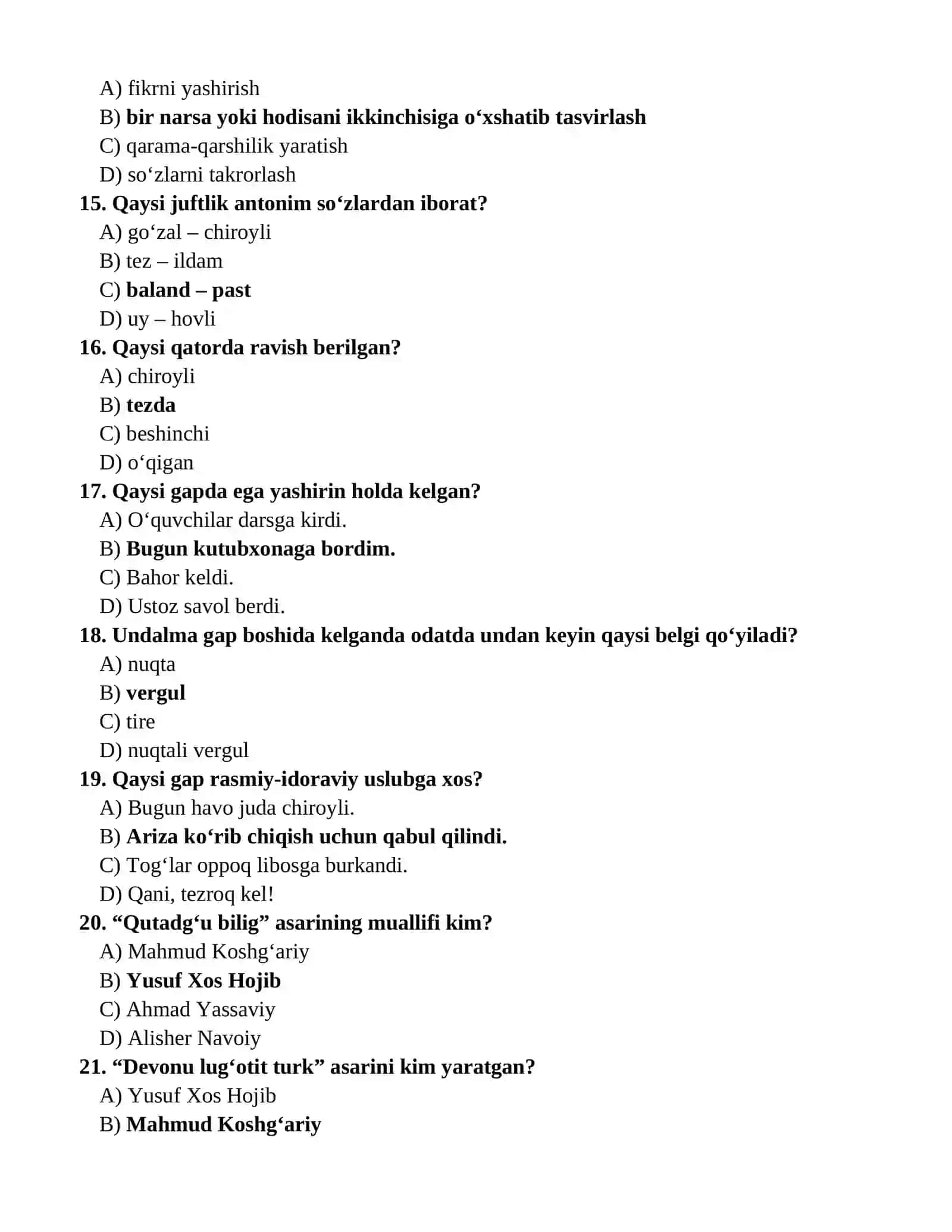Ona tili va adabiyot  asosiy fanlar olimpiadasi 10-sinf 2025-2026 100 talik testlar banki (javoblari bilan) 3