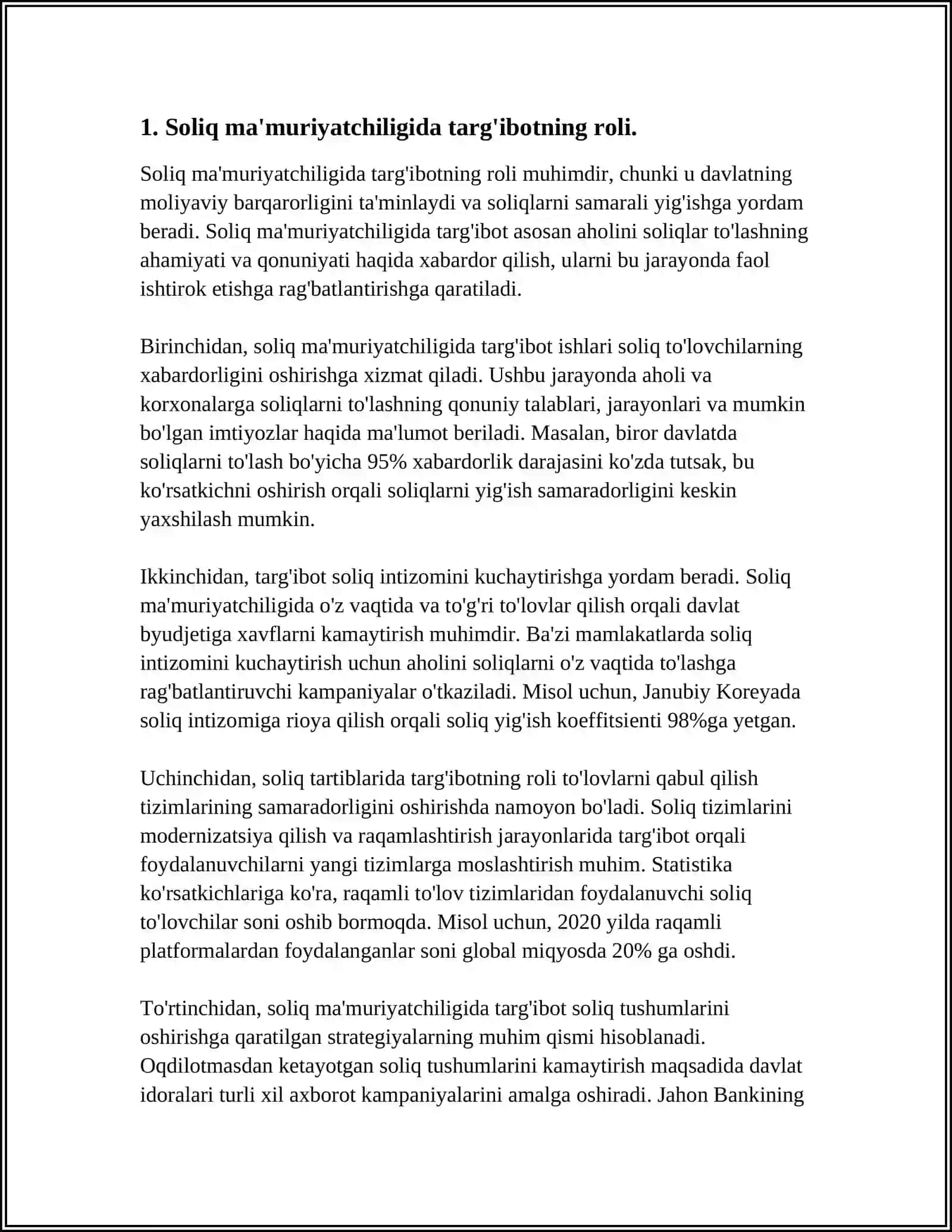 SOLIQ MA'MURIYATCHILIGIDA SOLIQ TARGʻIBOTI VA AXBOROT -MASLAHAT XIZMATINI RIVOJLANTIRISHNING AHAMIYATI 3