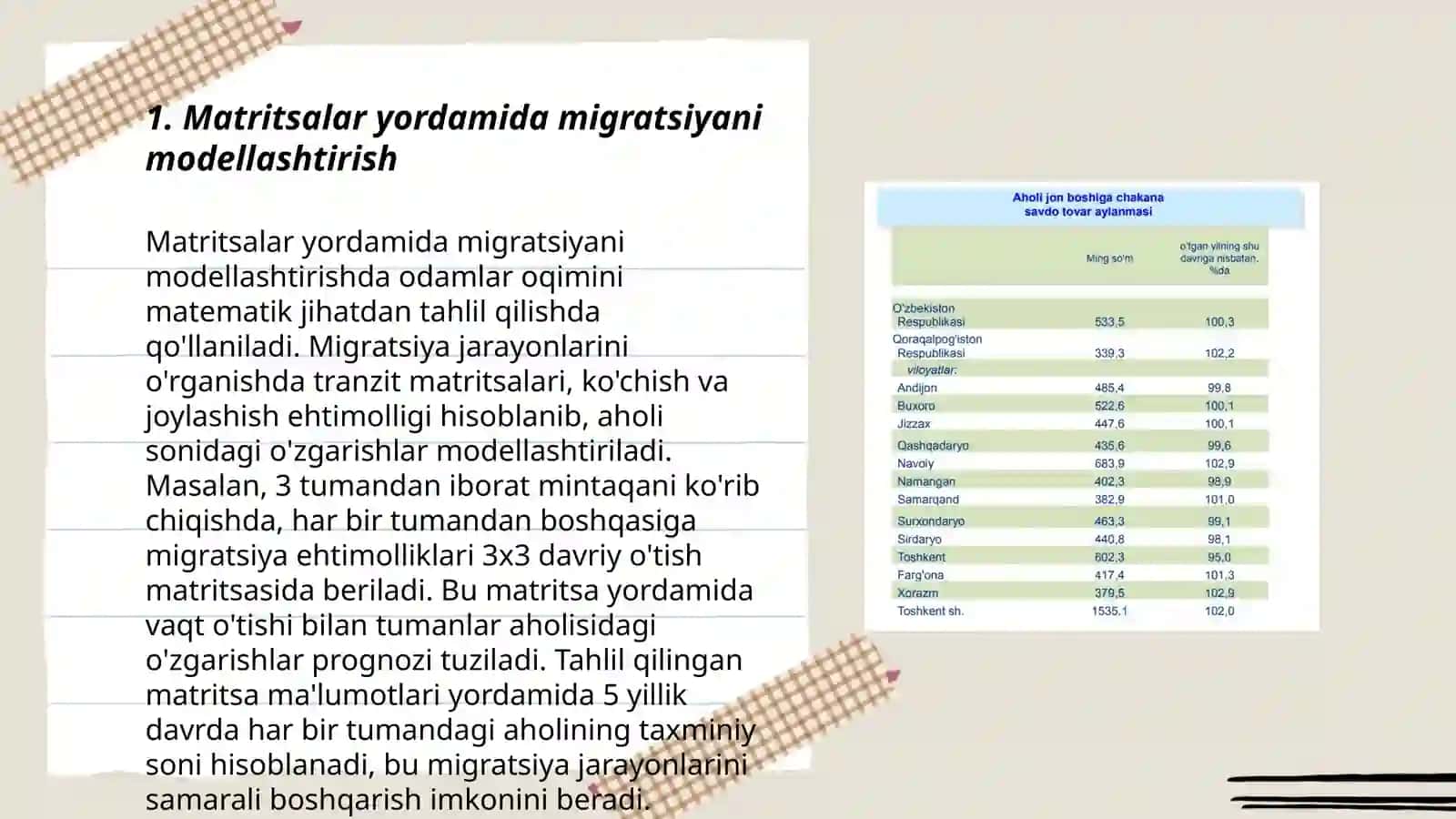 Matritsalar yordamida aholi migratsiyasini baholash 3