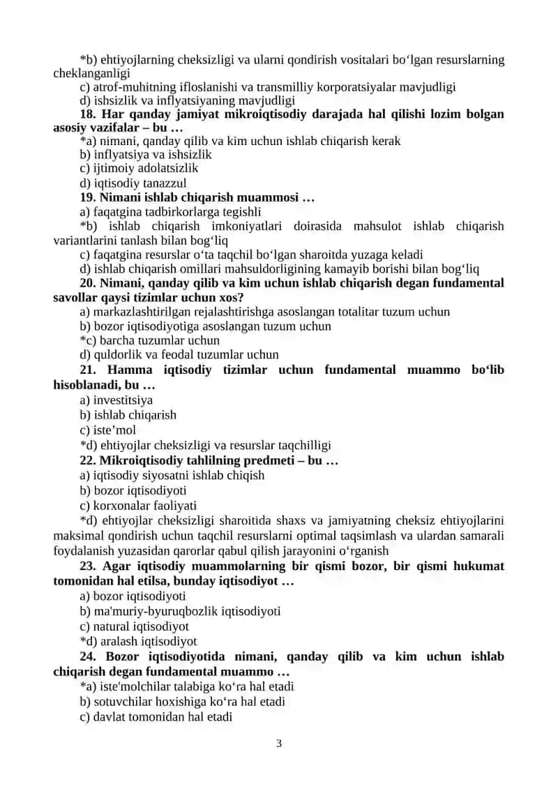 Mikroiqtisodiyot Fan Test Savollari 3