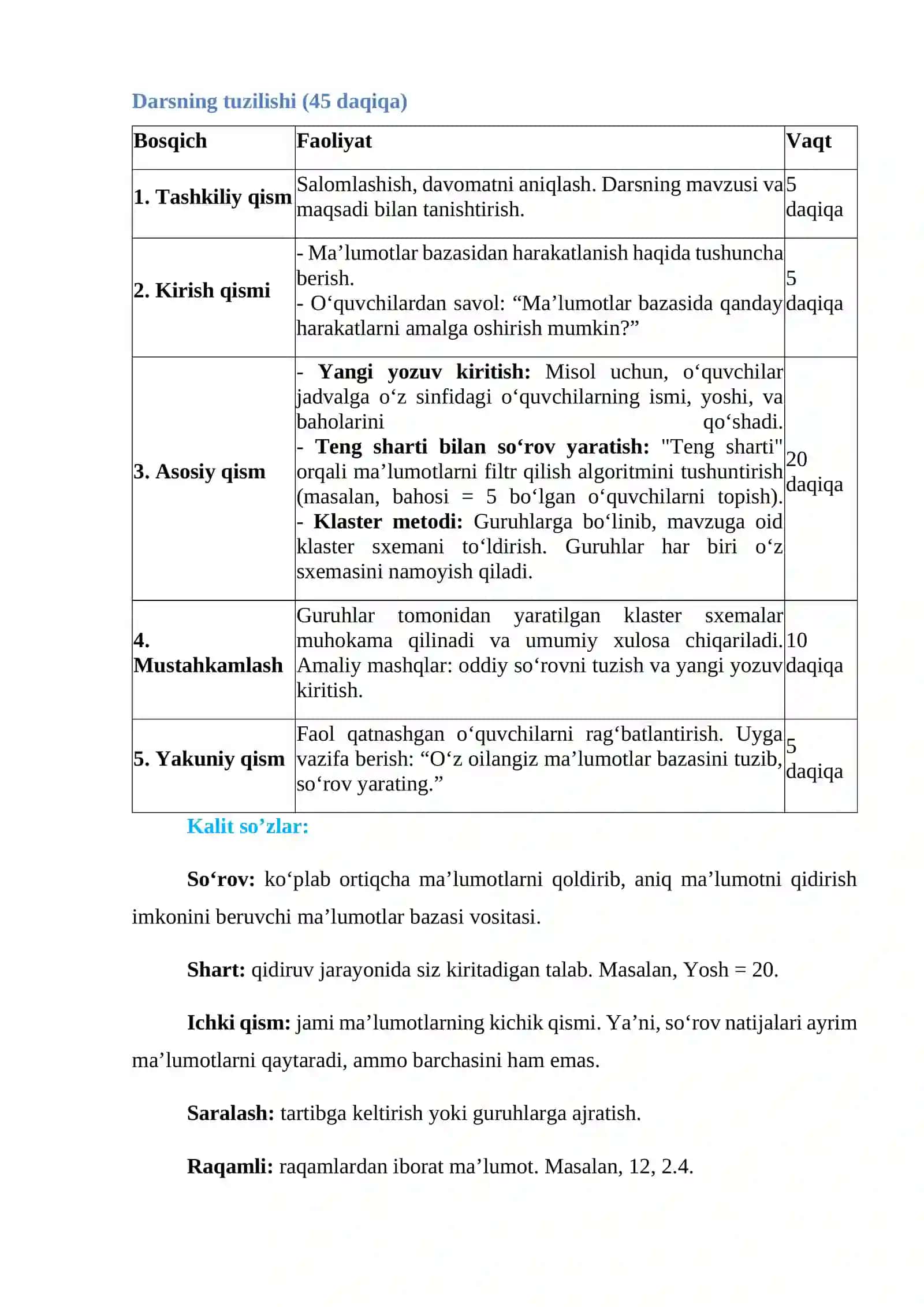 6-sinf Informatika Ma'lumotlar bazasidan harakatlanish. Yangi yozuv kiriting. Teng sharti bilan so'rov yaratish 3