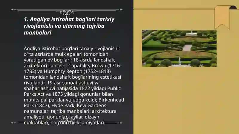 Istirohat bogʻlarini barpo etish boʻyicha angilya tajribalarini oʻrganish 3