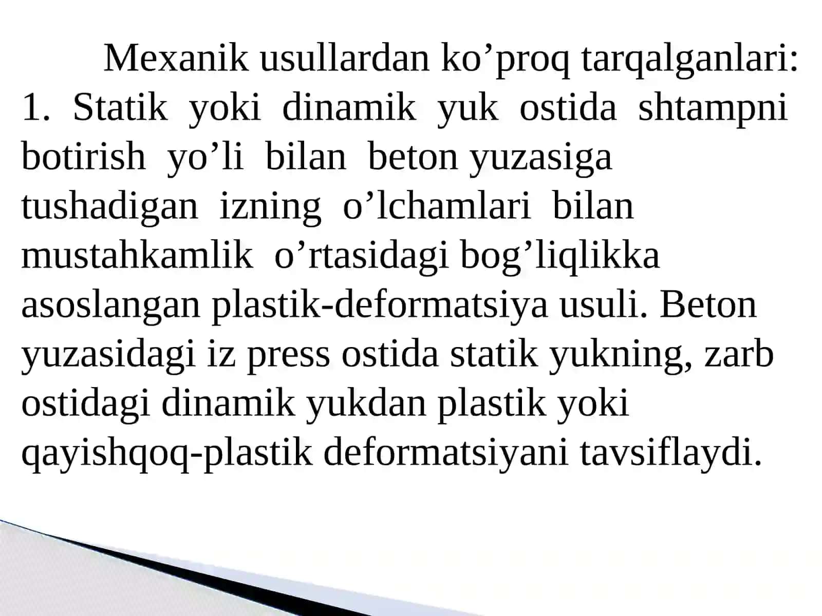 KONSTRUKTSIYALAR MATERIALLARINING MUSTAHKAMLIGINI BUZILMAS USULLAR YORDAMIDA ANIQLASH. MEXANIK USULLAR. FIZIK USULLAR 3