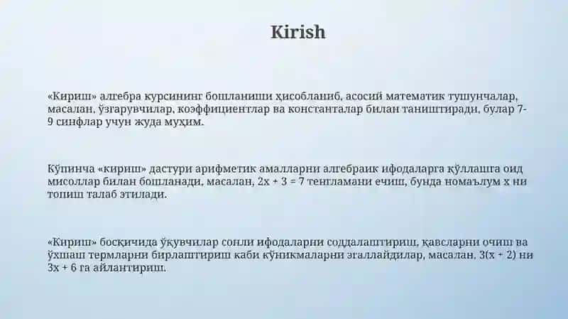 Umumtaʼlim maktablarida 7-9sinflarda Algebra fanidan tarixiy maʼlumotlardan foydalanish 3