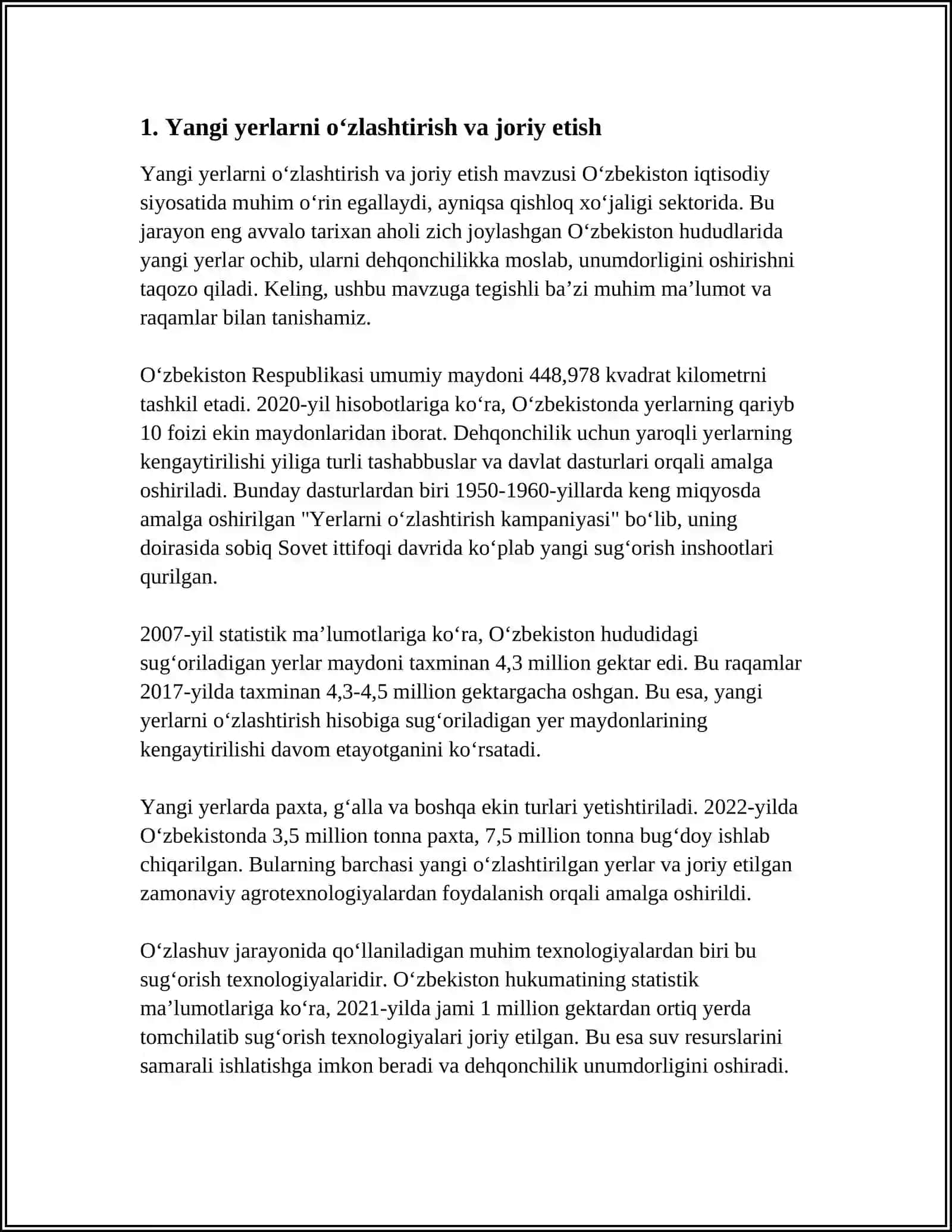 MUSTAQILLIK YILLARIDA QISHLOQ XOʻJALIGI VA SANOAT SOHASIDAGI OʻZGARISHLAR 3