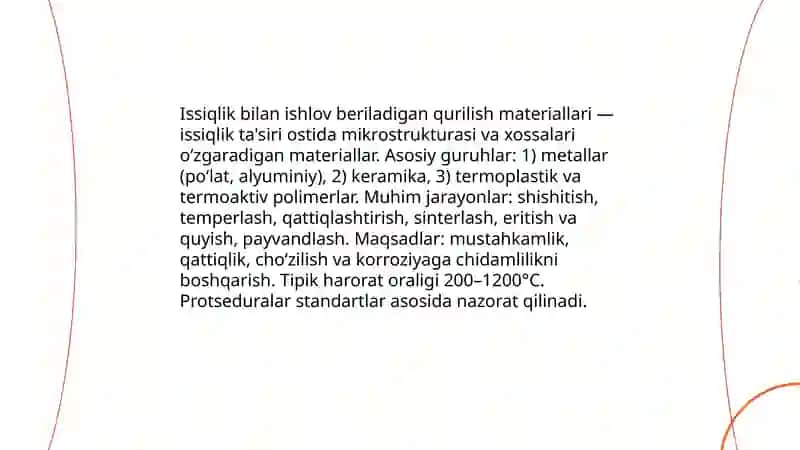 Issiqlik bilan ishlov beriladigan (qurilish materiallari) bo‘yicha przintatsiya tayyorlash 3