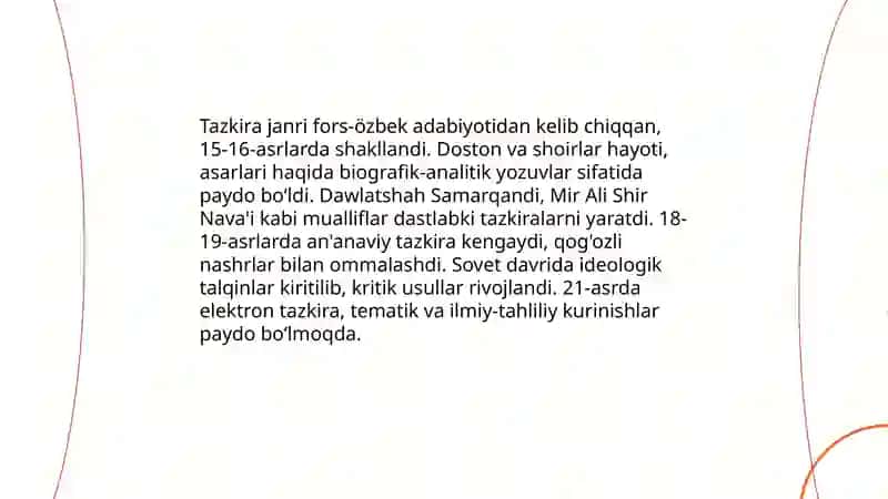 Tazkira janr va uning zamonaviy kurinishlari 3