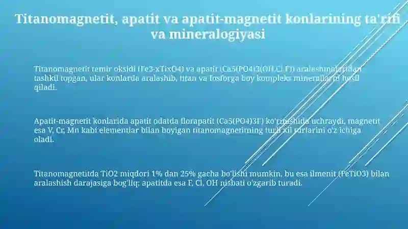 Titanomagnetit, apatit va apatit-magnetitli ma'danlar konlari 3