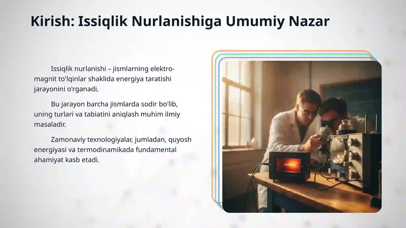Issiqlik nurlanishi(Krixgof qonuni, Stefan-Boltsman qonuni,Vinning siljish qonuni, Reley-Djins qonuni, Plank ifodasi) 3