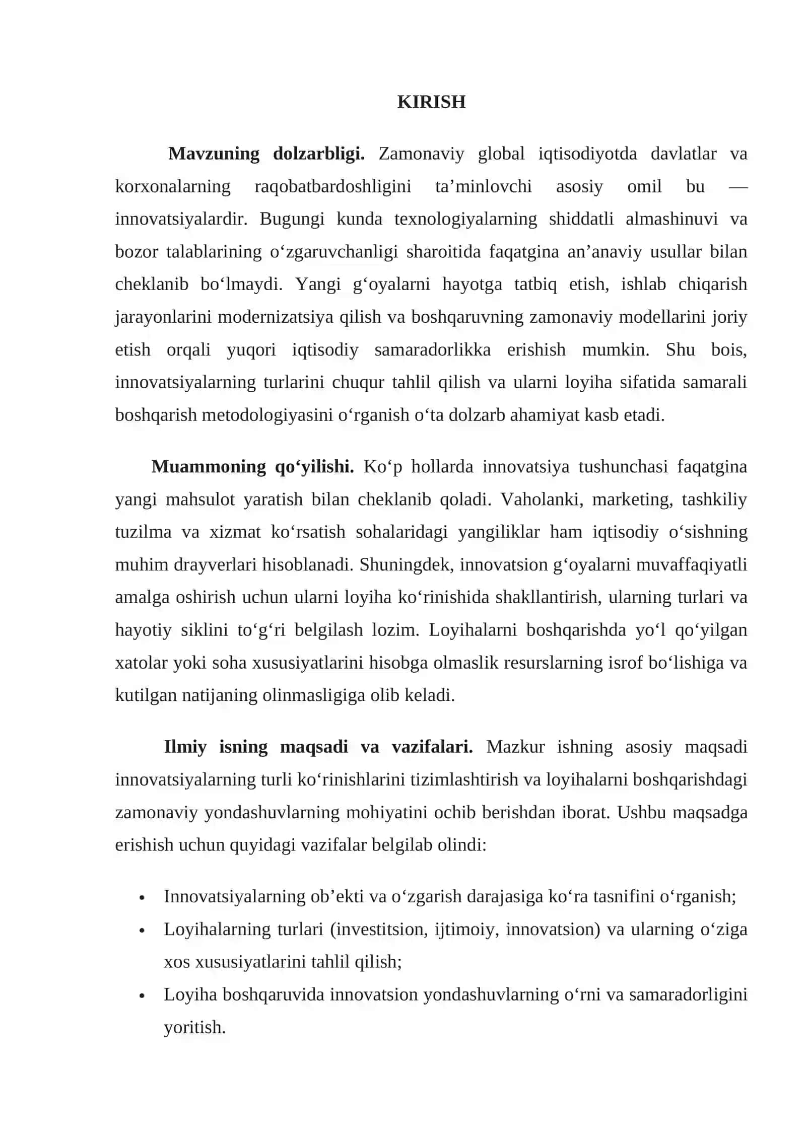 Innovatsiya turlari, Loyihalarning turlari va ularning mohiyati 3