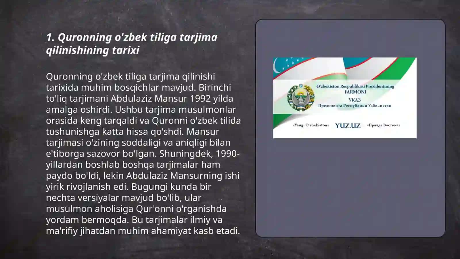 Quronning o'zbek tiliga tarjima qilinishi va tasirlari 3