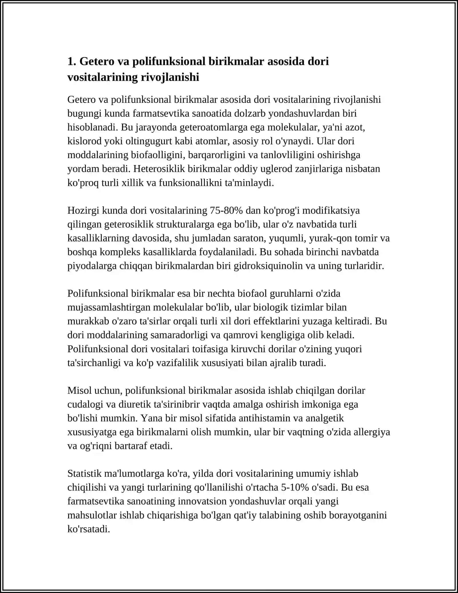 GETERO VA POLIFUNKSIONAL BIRIKMALAR ASOSIDA ISHLAB CHIQARILADIGAN ZAMONAVIY DORI VOSITALARI 3