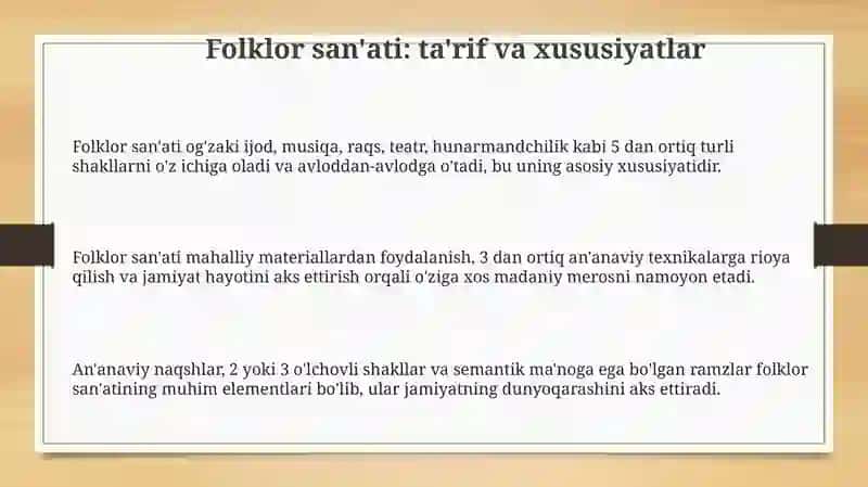 Folklor san'ati: ta'rif va xususiyatlar 3