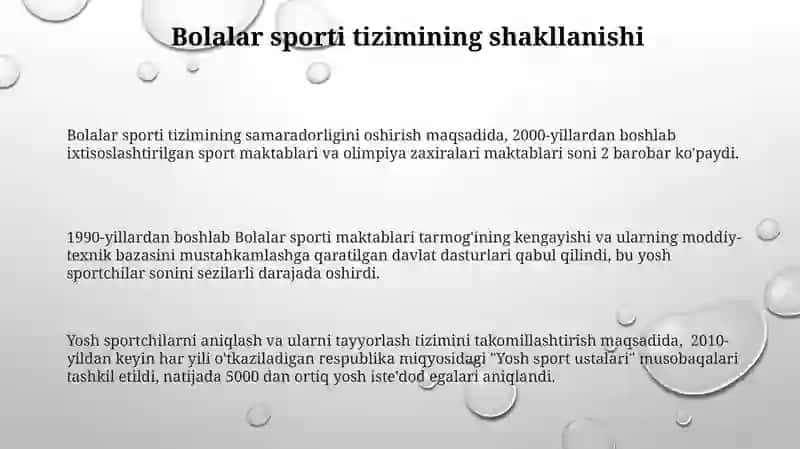 O'Zbekiston Respublikasi jismoniy tarbiya va bolalar bolalar sportini rivojlantirish 3
