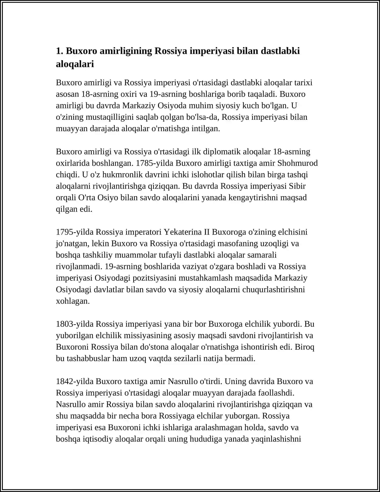 MUSTAQIL ISH Mavzu: BUXORO AMIRLIGI VA XIVA XONLIGINING ROSSIYA IMPERIYASI VASSALIGA AYLANISHI 3