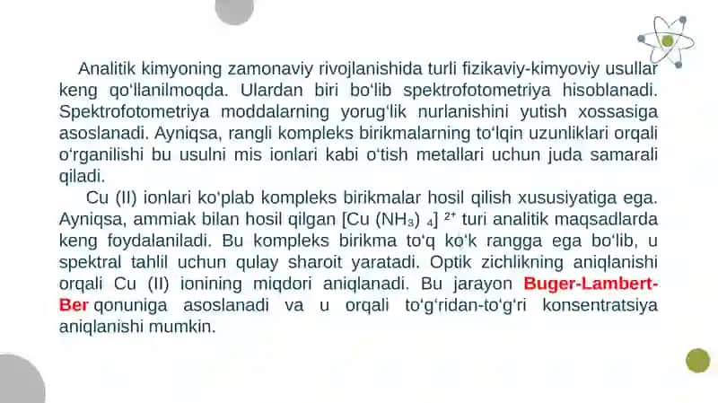 Cu (II) ni ammiak bilan spektrofotometrik usulda aniqlashning optimal sharoitlarni o‘rganish 3