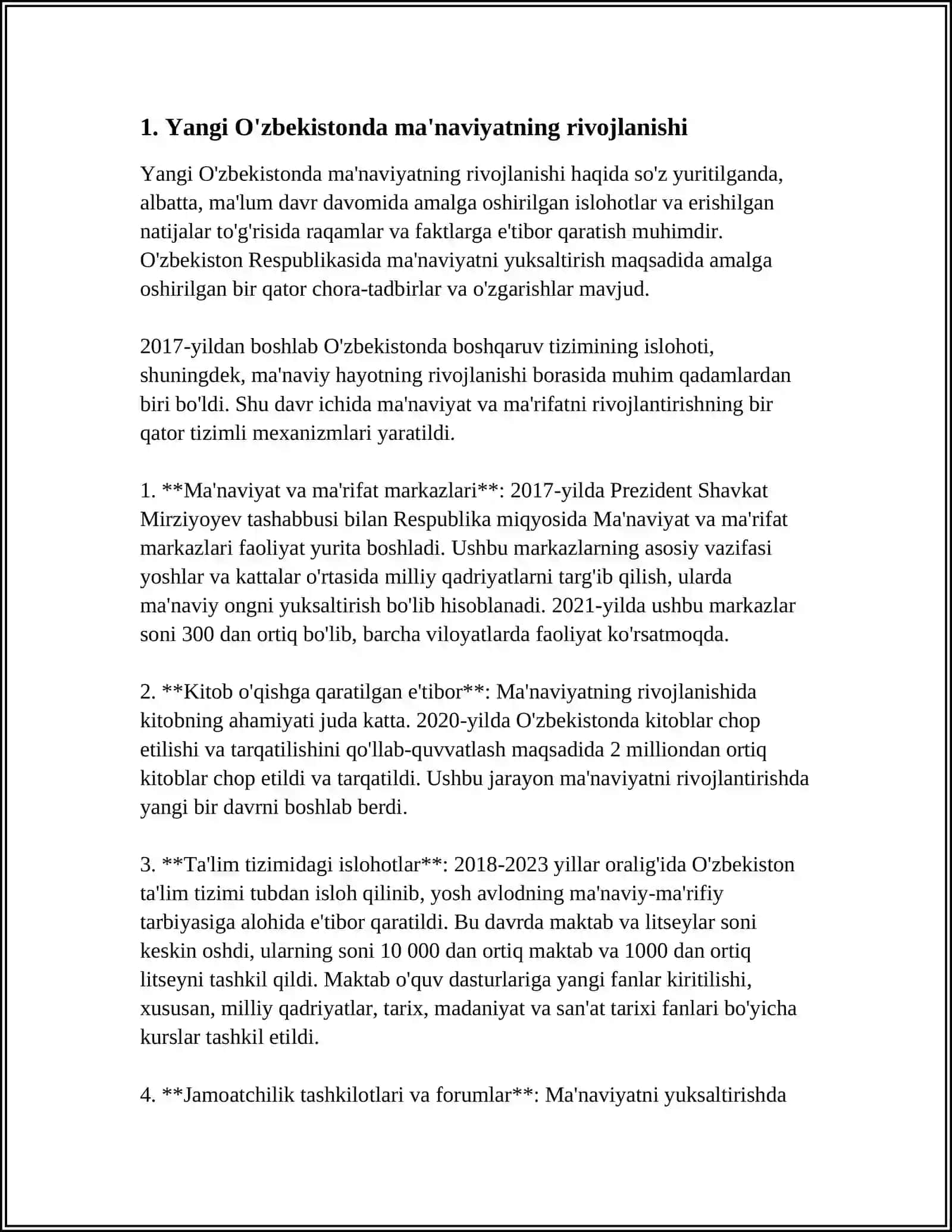 YANGI O'ZBEKISTONDA AMALGA OSHIRALIYOTGAN MA'NAVIY O'ZGARISHLAR 3