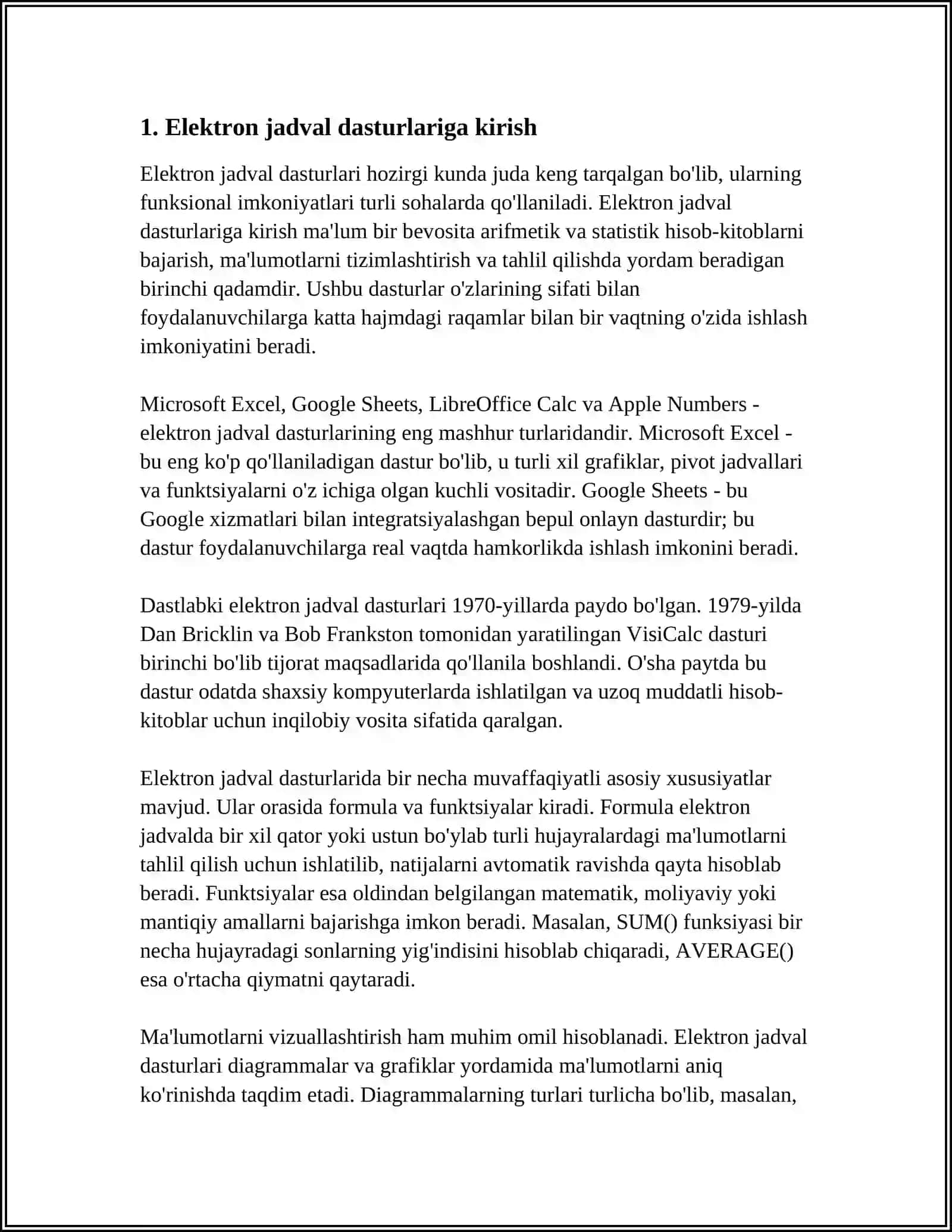 IQTISODIY AXBOROTLARNI JADVAL REDAKTORLARI VOSITALARDAN FOYDALANGAN HOLDA QAYTA ISHLASH DASTURLARI 3