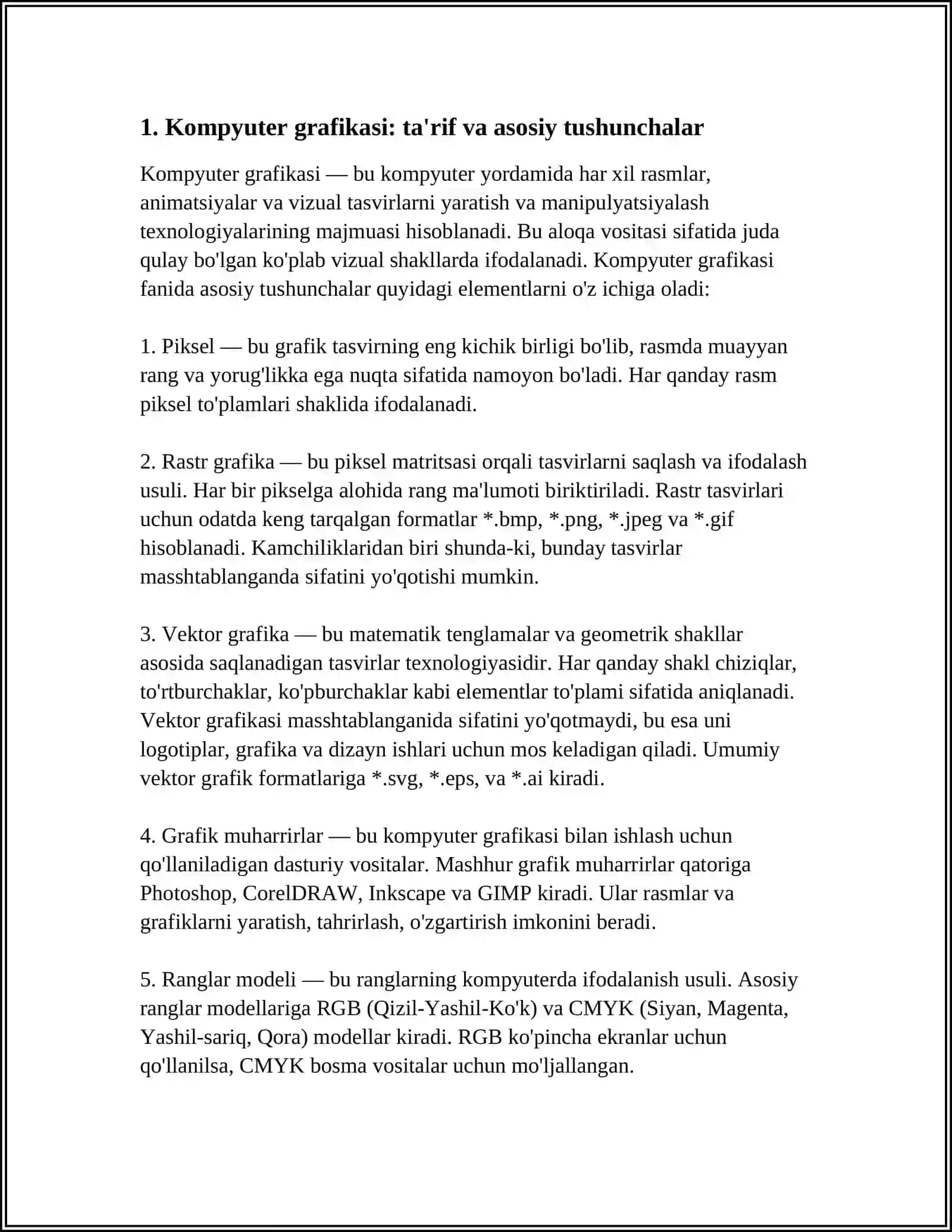 KOMPYUTER GRAFIKASI VA UNING TURLARI 3