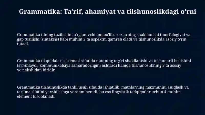 Grammatika til strukturasini oʻrganuvchi soha sifatida. Morfologiya va Sintaksis 3