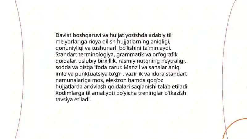 O'zbek tilining sohada qo'llanilishi, bunda adabiy til me'yorlariga rioya qilish 3