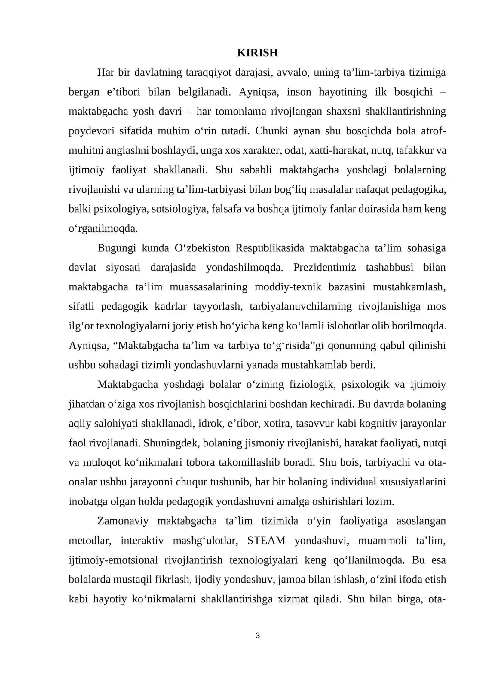 MAKTABGACHA YOSHDAGI BOLALARNING RIVOJLANISH XUSUSIYATLARI VA ULARGA TA’LIM-TARBIYA BERISHNING O‘ZIGA XOS JIHATLARI 3
