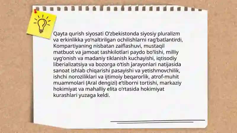 Qayta qurish yillarida Oʻzbekistondagi ijtimoiy-siyosiy vaziyat 3