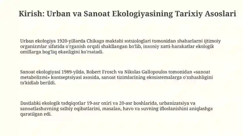 Shahar va sanoat ekologiyasi fanining rivojlanish tarixi 3