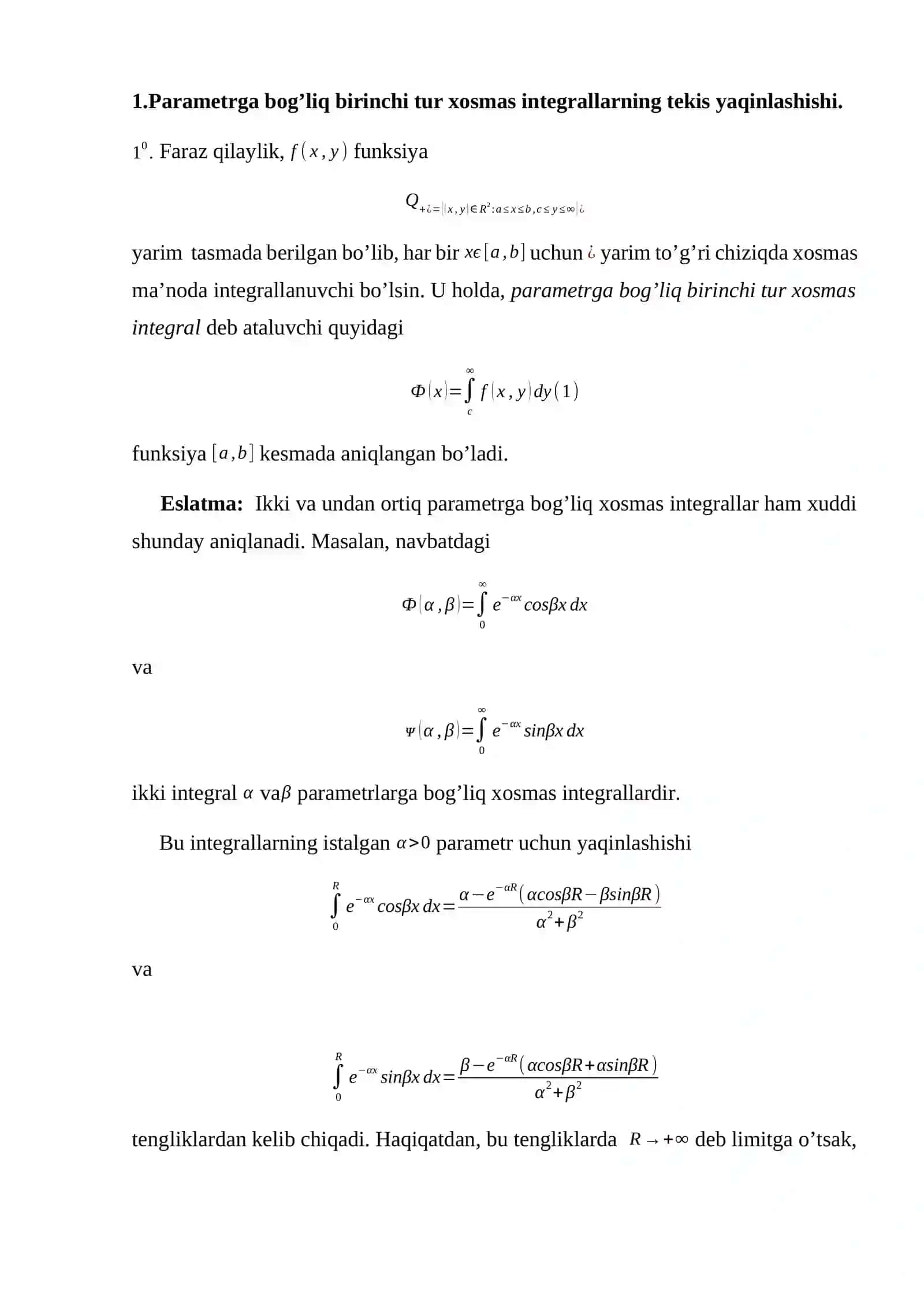 Parametrga bog’liq xosmas integrallar 3