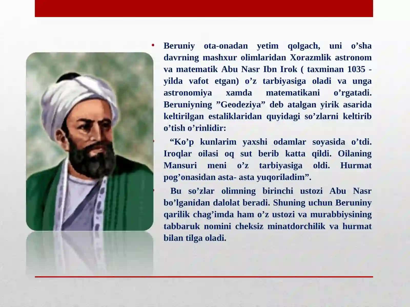 Abu Rayxon Beruniy “Hindiston” asari haqidaTAQDIMOT 3