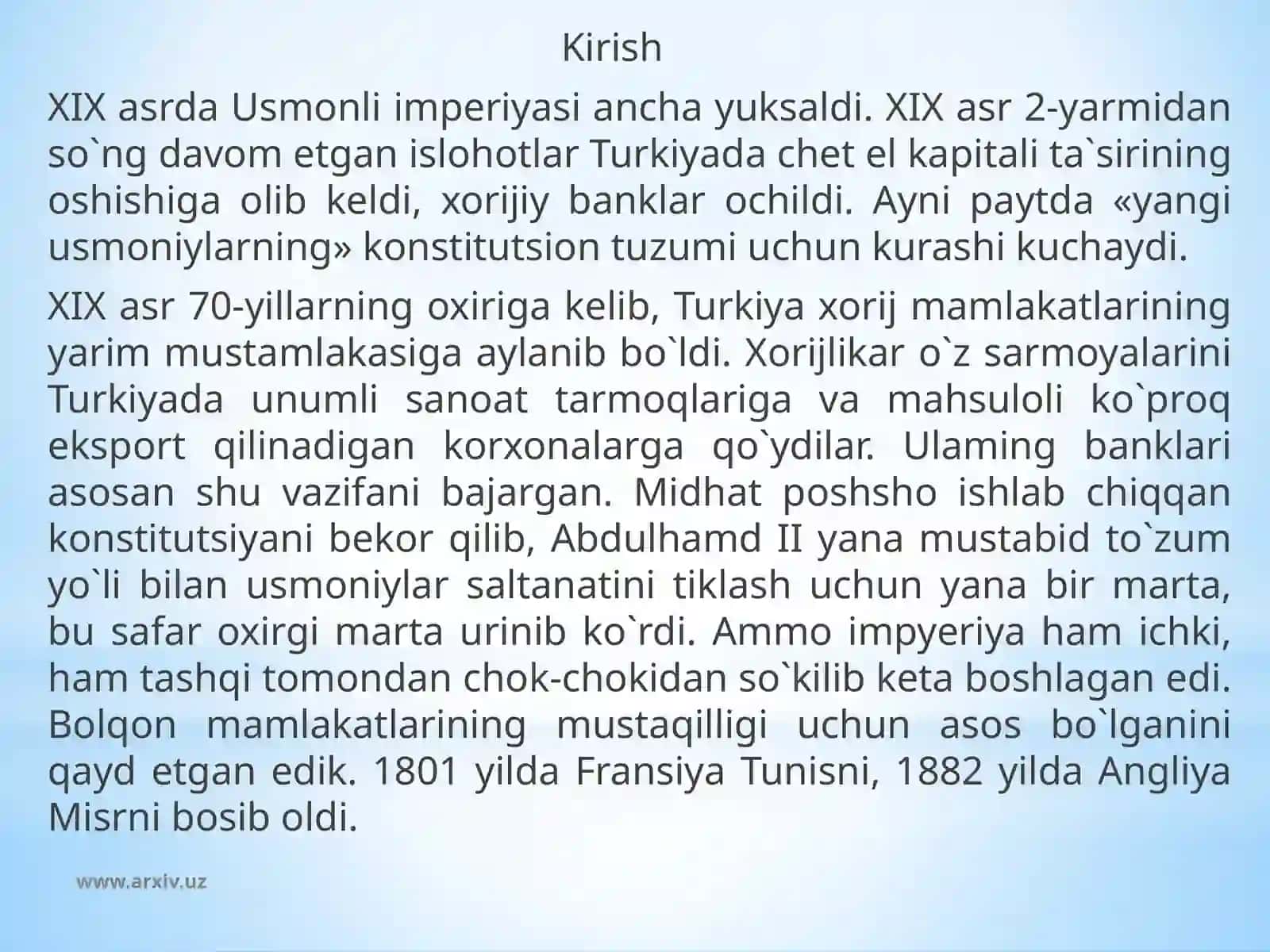 XIX asrda Arab sharqi va Usmonlilar imperiyasi 3
