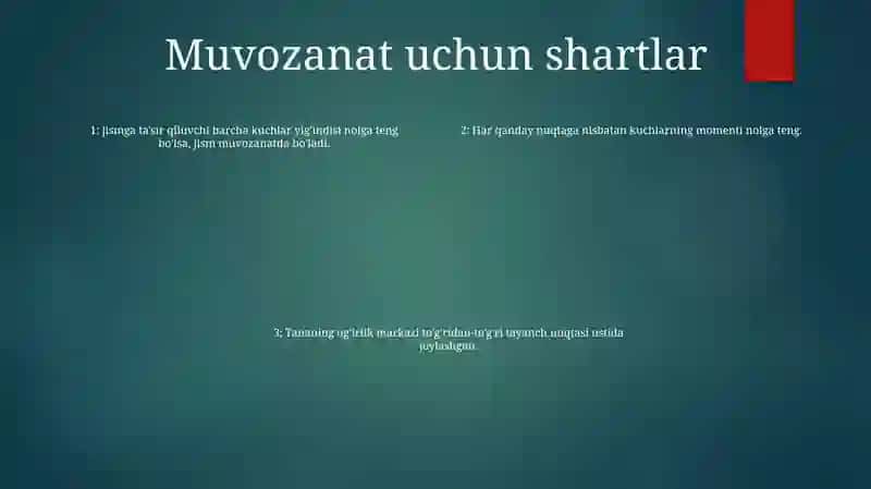 Fazoda Ixtiyoriy Joylashgan Kuchlar Sistemasining Muvozanat Shartlari 3