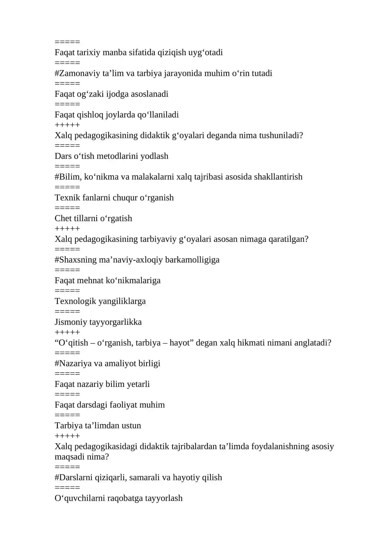 Xalq pedagogikasi fanidan yakuniy nazorat savollari javoblari bilan 3