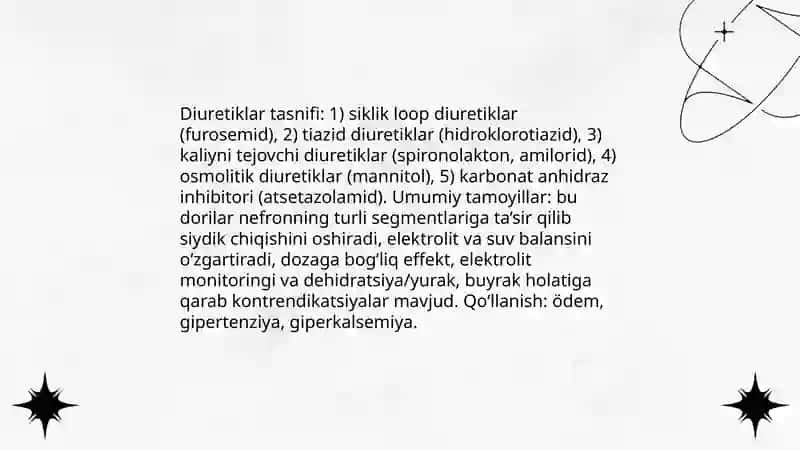Diuretik vositalar. Bachadon mushaklariga tasir etuvchi vositalar 3