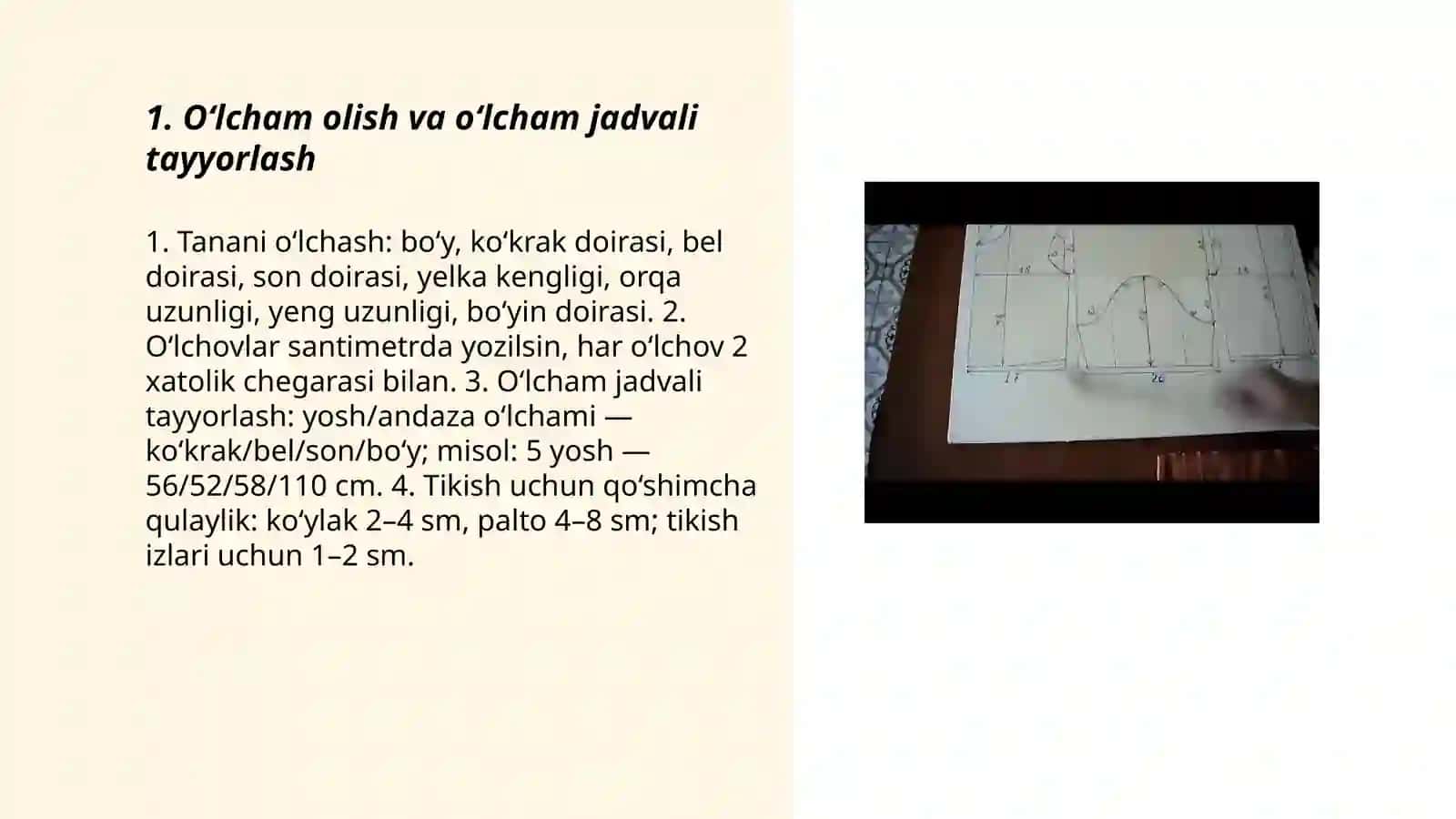 O‘g‘il bolalar va erkaklar uchun andozani gazlamaga joylashtirish bichish va tikish 3