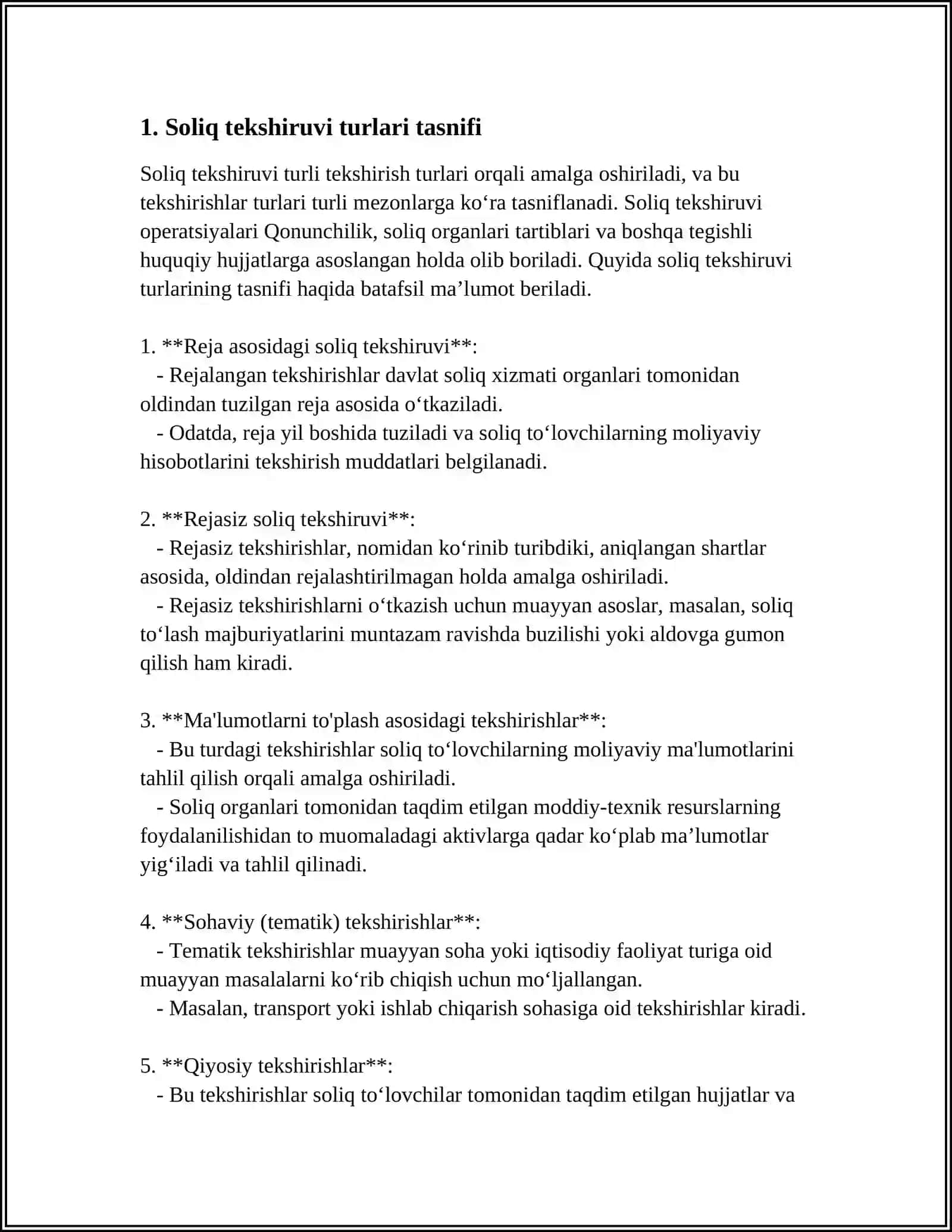 SOLIQ TEKSHIRUV TURLARI VA ULARNI TASHKIL QILISH 3
