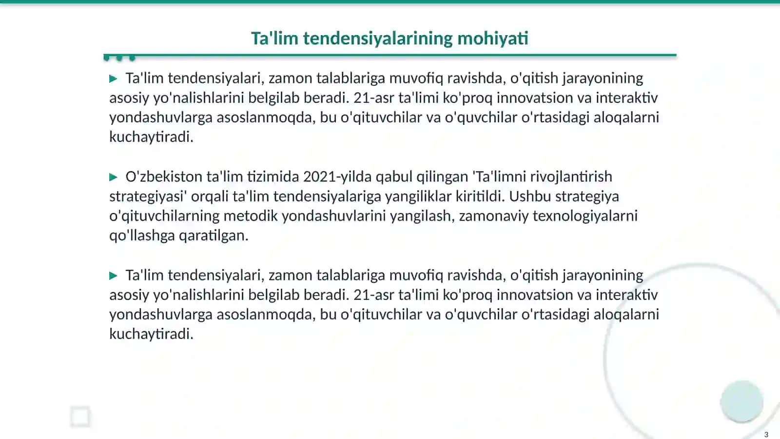 Boshlang'ich ta'lim sinf o'qituvchilarining ta'lim tendensiyalarini o'rganish 3