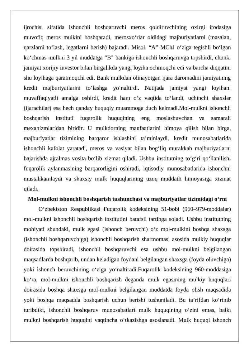 Mol-mulkni ishonchli boshqarish tushunchasi va majburiyatlar tizimida tutgan o‘rni 3