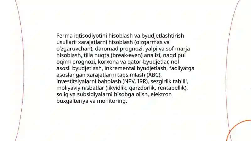 Ferma Iqtisodiyotini Hisoblash va Byudjetlashtirish Usullari 3