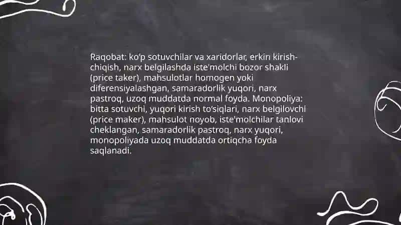 Raqobat va manapoliya. Narxlarning rivojlanishi 3