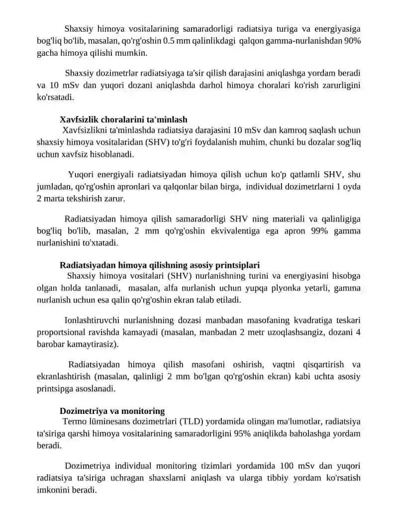 Ratsional inshoatdagi nurlanishdan foydalanuvchini himoyalash shaxsiy himoya vositalarini qoʼllash 3