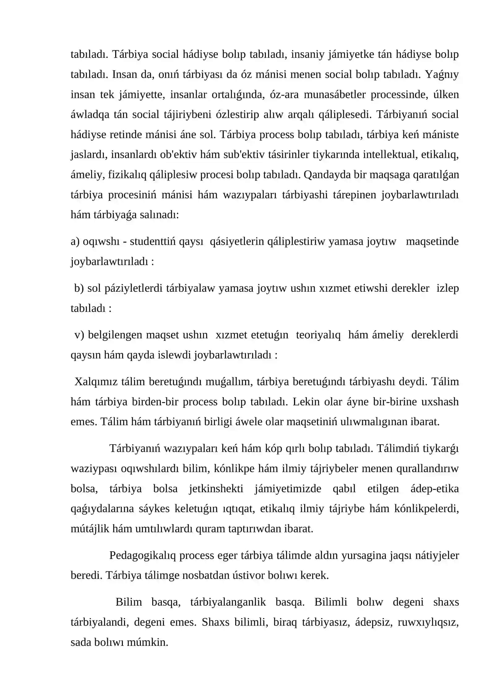 Baslawısh tálimde tárbiya pániniń maqseti hám waziypaları 3