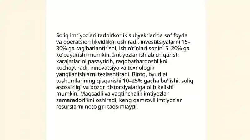 Tadbirkorlik subyektlari faoliyatiga soliq imtiyozlari asosida ta'sir etish 3