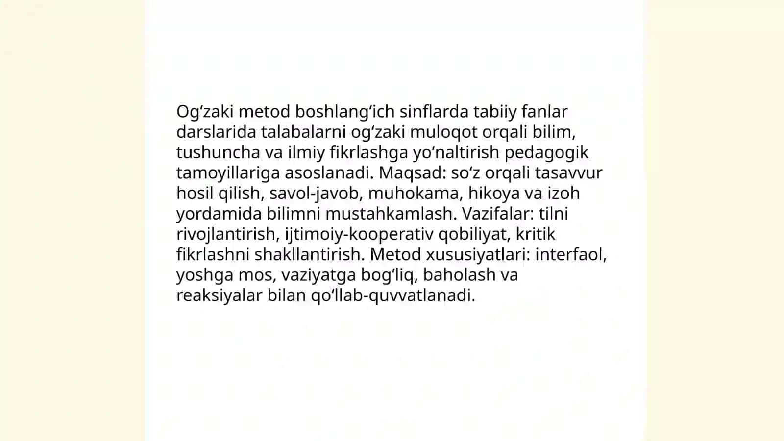 Boshlang'ich ta'lim tabiiy fanlari darslarida og'zaki va ko'rgazma metodlardan foydalanish 3