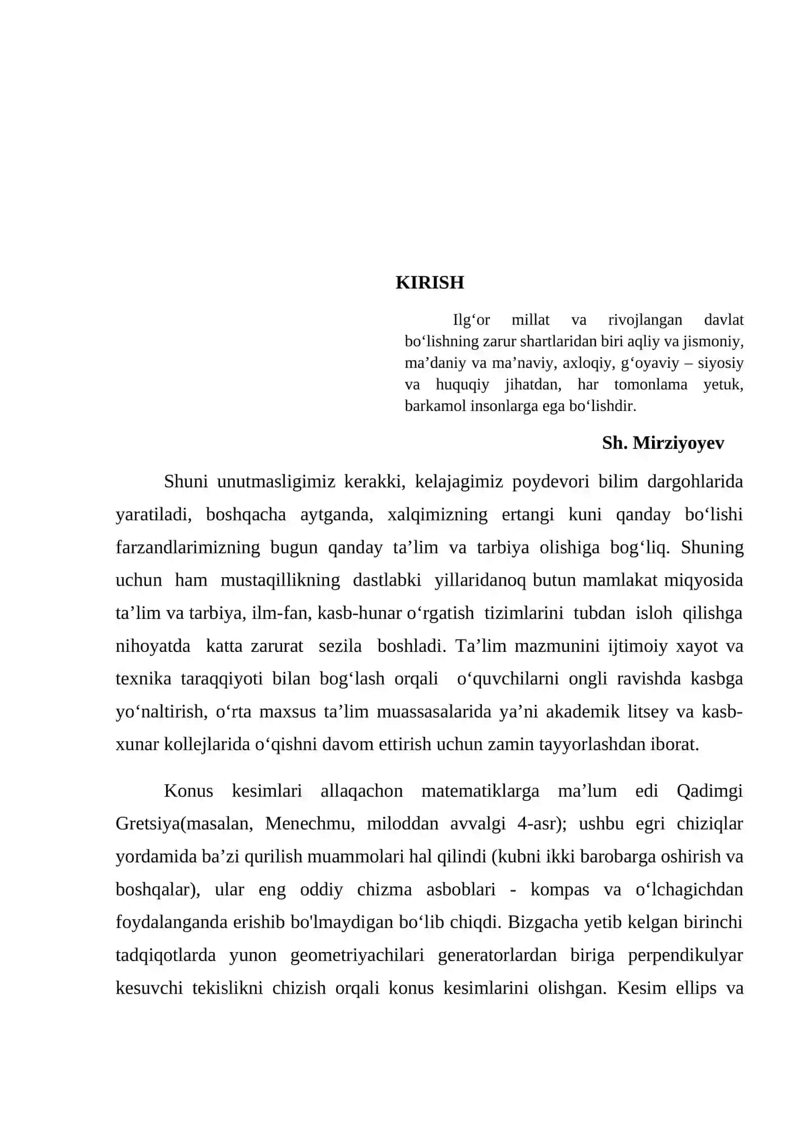 Konus kesimlarining urinmalari va ularning fokal xossalari 3
