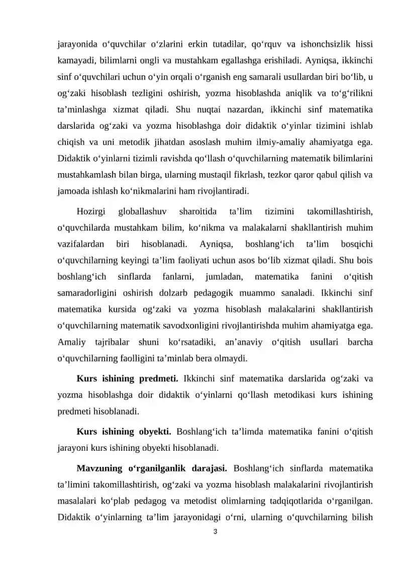 Ikkinchi sinfda matematikadan og’zaki va yozma hisoblashga doir didaktik o’yinlar tizimini ishlab chiqish metodikasi 3