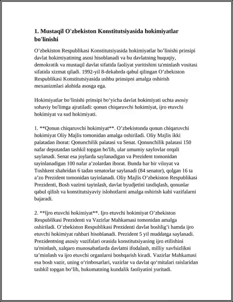MUSTAQIL O’ZBEKISTONDA HOKIMIYATLAR BO’LINISHI PRINTSIPI 3