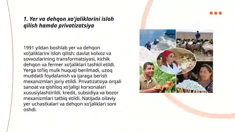 Mustaqillik yillarida qishloq xojaligi va sanoat sohasidagi ozgarishlar 3