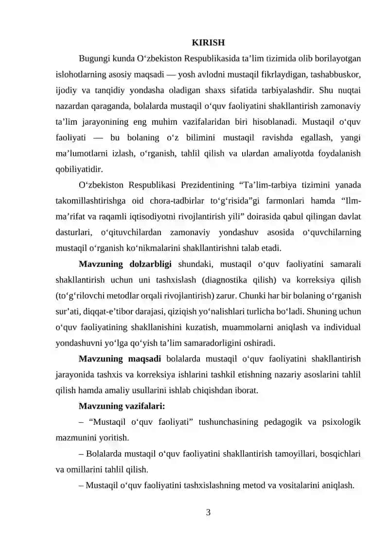 BOLALARDA MUSTAQIL O'QUV FAOLIYATINI SHAKLLANTIRISHDA TASHXIS VA KORREKSIYA 3